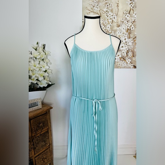 SAM EDELMAN SLEEVELESS SATIN PLEATED MIDI DRESS SIZE XL COLOR MINT NWT - Picture 11 of 14